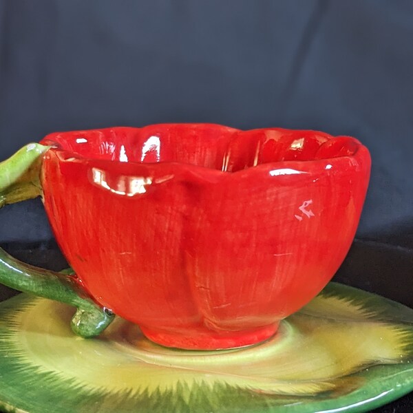 Two small decorative vintage poppy cup and saucer set by Bergere De France..circa 1950s