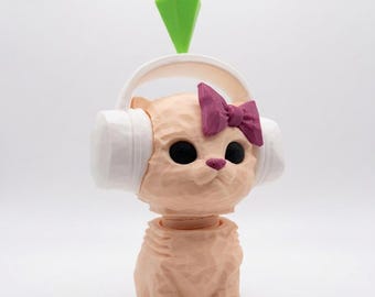 Sims Inspired Cat Figure, Viral Meme, Plumbob Headphones Bow, 3D Printed Gamer Desk Decor