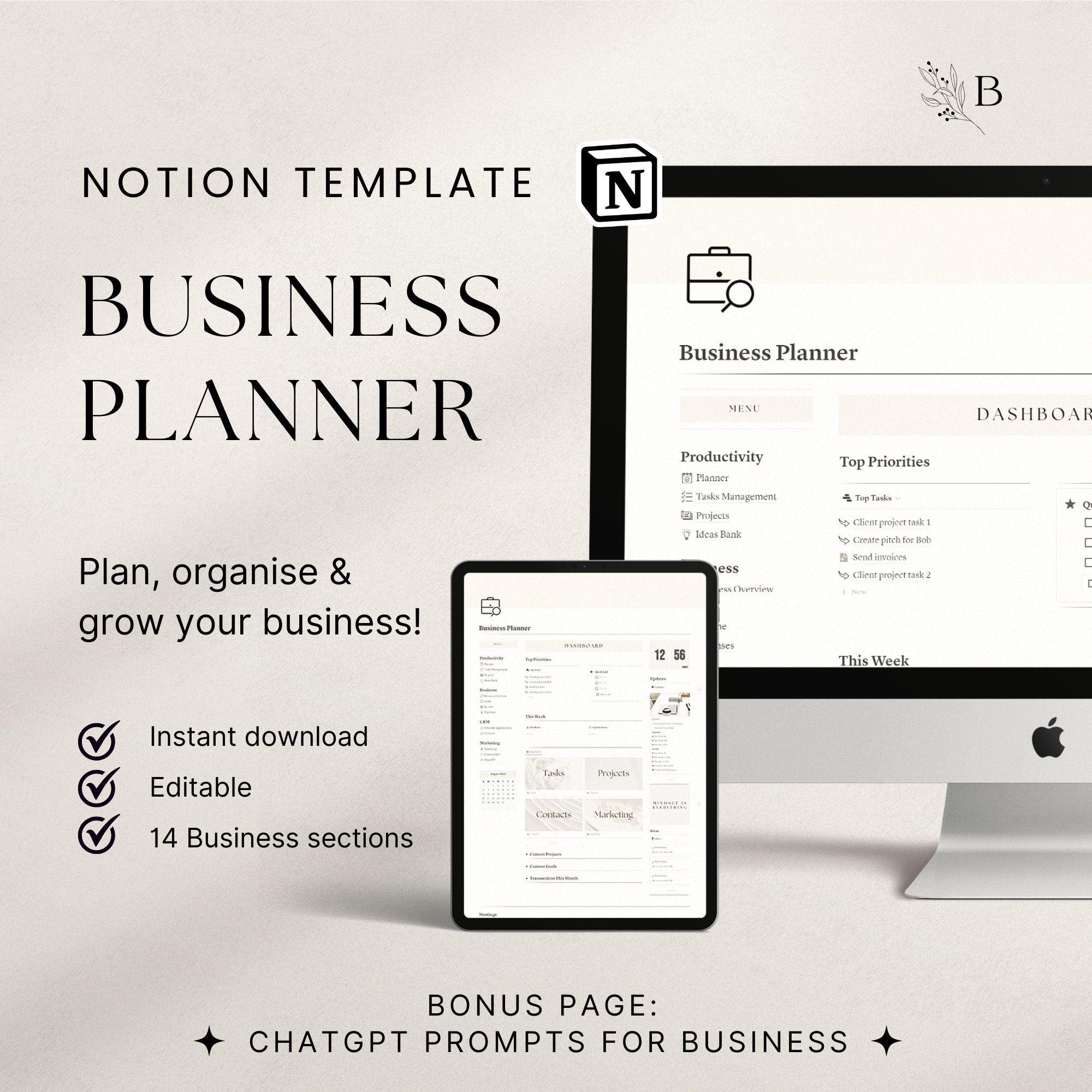 Notion Template Business Planner, Notion Business Template, Business Notion Template Business Planner, Notion Business Template, Business