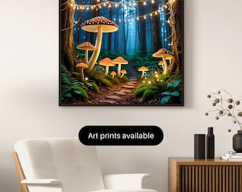 Lámina de arte mural "Bosque de setas" - Bosque encantado, estilo cottagecore (descarga digital)