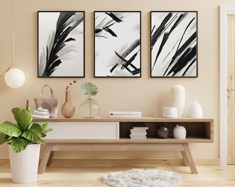Black and White Abstract Wall Art, Set of 3 (Digital Download)