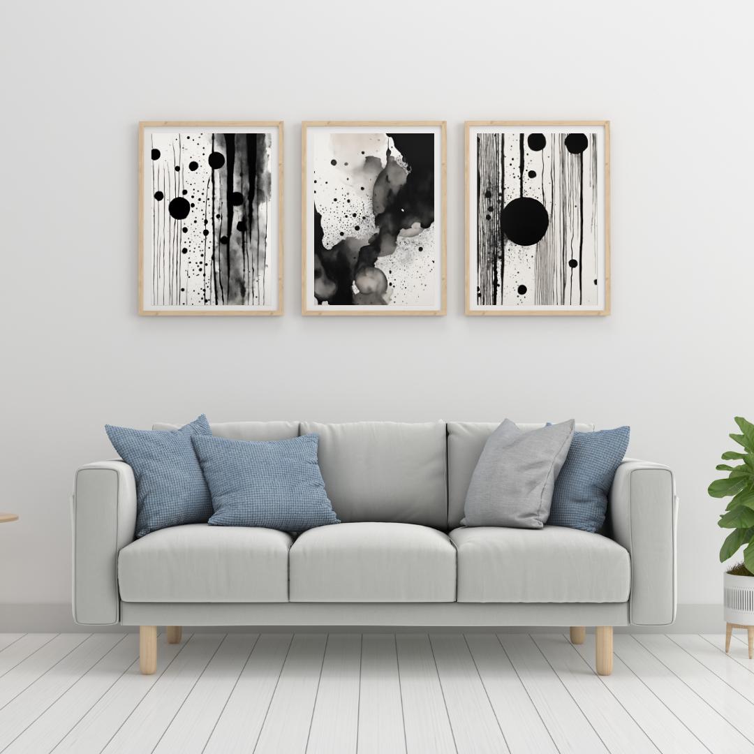 Black and White Abstract Ink Art Print Set – Minimalist Modern Wall ...