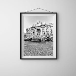 Trevi Fountain Print, Rome Italy Wall Art, Italian Architecture Photo, Digital Art, Fine Art Photography, Black and White, Fontana di Trevi
