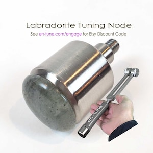 May include: A silver tuning fork with a labradorite crystal node. The tuning fork is labeled "en∞Tune". See en-tune.com/engage for an Etsy discount code.