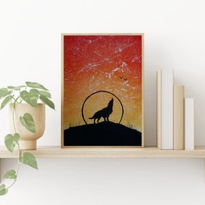 Sonnenuntergang druckbar, Instant Download, Wolf Kunst, Sonnenuntergang Kunst