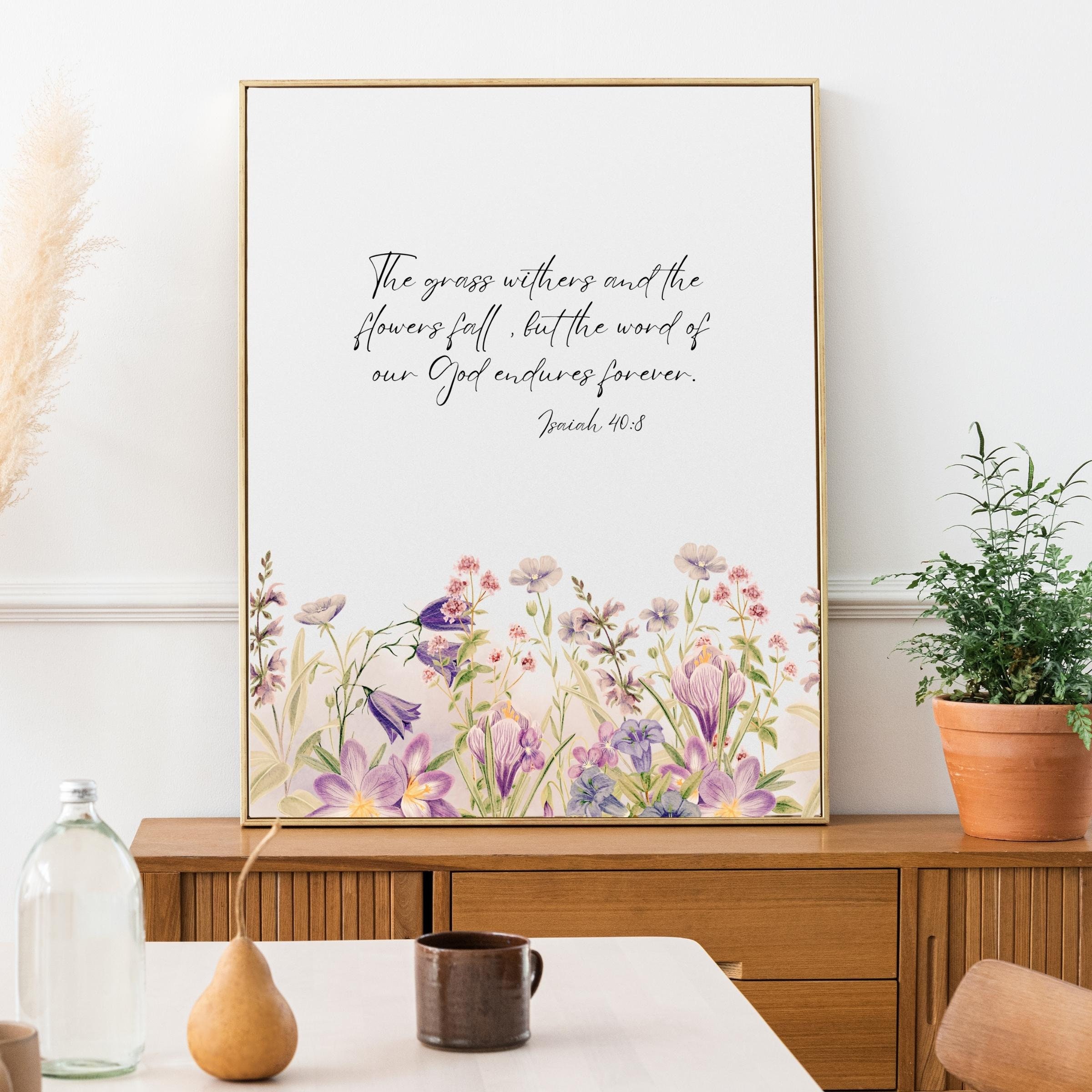 Vintage Bible Verse Christian Wall Art Isaiah 40:8 Flower Scripture ...