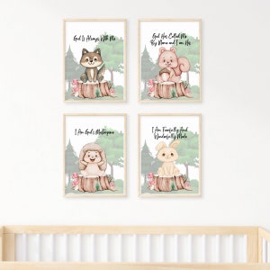 Woodland Animals Christian Nursery Wall Art Inspirational Sayings Set of 4 Digital Prints