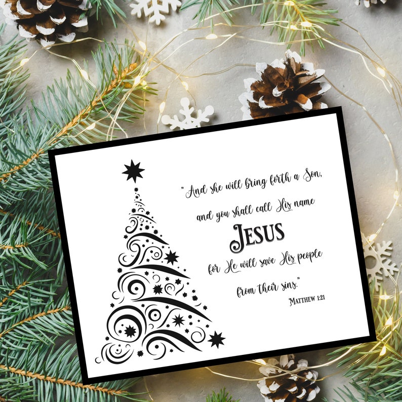 Matthew 1:21 Christmas Tree Bible Verse Wall Art Scripture Digital ...