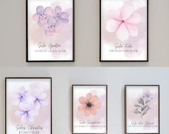 5 Solas de la Reforma Flor Five Solas Wall Art Set de 5 impresiones digitales