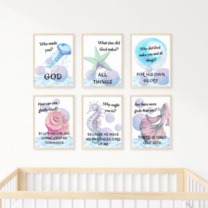 Catechism Under the Sea- Ocean Theme Kids Catechism Digital Prints for Nursery, Playroom, Or Homeschoolers Set of 6