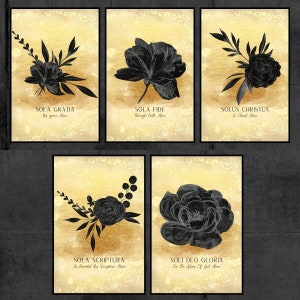 5 Solas of the Reformation- Gold Waterprint Flower The Five Solas Reformed Theology Christian Wall Decor Digital Prints