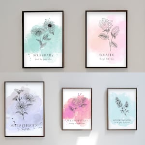 5 Solas, The Five Solas of the Reformation Flower Wall Art Digital Prints