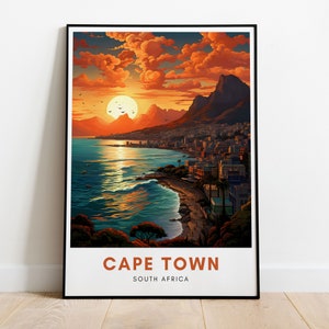 Affiche de voyage du Cap, Afrique du Sud, impression de voyage, déco murale moderne, illustration vibrante, amateurs d&#39;art mural, décoration d&#39;intérieur rétro, Le Cap