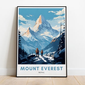Mount Everest Travel Print Wandern Wand Kunst Nepal Wandbehang Wohnkultur Himalaya Geschenk Kunst Liebhaber Reise Poster Moderne Lebendige Illustration