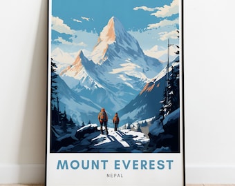 Mount Everest Travel Print Hiking Wall Art Nepal Wall Hanging Home Decor Himalayas Gift Art Lovers Travel Poster Modern Vibrant Illustration