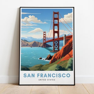 San francisco viagem impressão estados unidos arte da parede presente califórnia decoração de casa golden gate amantes da arte cartaz arte moderna ilustração vibrante