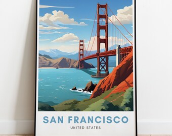 San Francisco Travel Print United States Wall Art Gift California Home Decor Golden Gate Art Lovers Poster Modern Art Vibrant Illustration