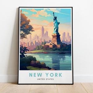 New York Travel Print United States Travel Poster Statue of Liberty Decor Modern Wall Art Vibrant Illustration Wall Art Home Decor NYC