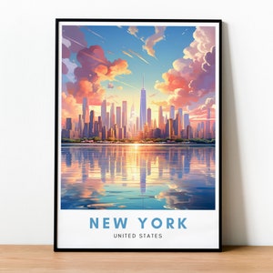 New York Travel Print United States Travel Poster Decor Modern Wall Art Vibrant Illustration Wall Art Home Decor NYC Retro Painting