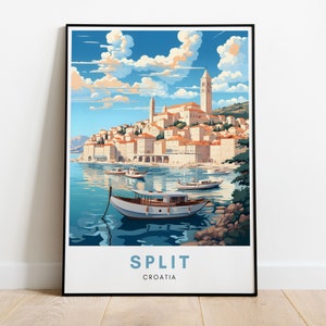 Split Kroatien Reise Print Split Wandkunst Geschenk Altstadt Wohnkultur Adriatisches Meer Kroatien Kunstliebhaber Poster Moderne Kunst Lebendige Illustration