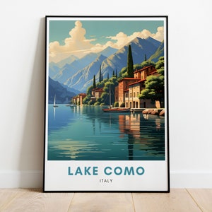 Lake Como Travel Poster Italy Travel Print Decor Modern Wall Art Vibrant Lake Como Illustration Wall Art Gift Retro Italian Art Home Decor
