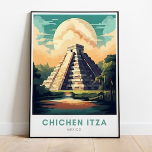 Chichen Itza Travel Print Wall Art Mexico Wall Hanging Home Decor Gift Art Lovers Travel Poster Prints Modern Art Vibrant Illustration