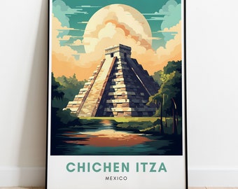 Chichen Itza Travel Print Wall Art Mexico Wall Hanging Home Decor Gift Art Lovers Travel Poster Prints Modern Art Vibrant Illustration