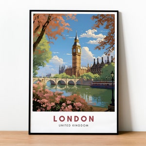 London UK Travel Print Wall Art England Wall Hanging Home Decor London Painting Gift Modern Art Lover Travel Gift Big Ben Retro Illustration