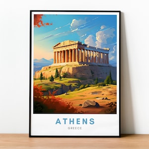 Athens Travel Poster Greece Acropolis Travel Print Decor Modern Wall Art Vibrant Illustration Wall Art Lovers Retro Greek Home Decor