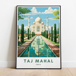 Taj Mahal Travel Print India Wall Art Agra Wall Hanging Home Decor Gift Art Lovers Travel Poster Prints Modern Art Vibrant Illustration