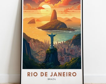Rio De Janeiro Travel Poster Brazil Travel Prints Decor Modern Wall Art Vibrant Illustration Wall Art Lovers Home Decor Digital Download