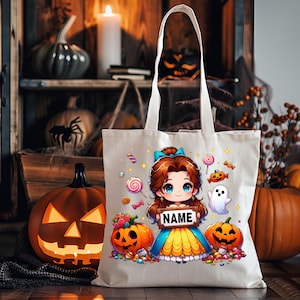 Personalized Princesses Cartoon Characters, Halloween Tote, Trick or Treat Bag, Farmers Market Bag, Tote Bag, Treat Bag, Halloween
