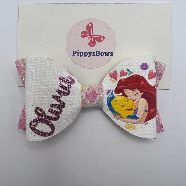 The little mermaid inspired hair bow|hair accessories|hair clip|girls hair bow|pink glitter|headband|personalised with name