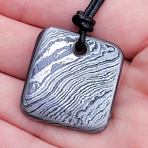 Steel Hand Forged Damascus Square Pendant 11 Year Wedding Anniversary Gift For Him and Her