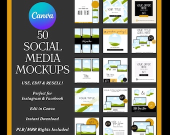 50 Social Media Mockups: Canva Templates with MRR