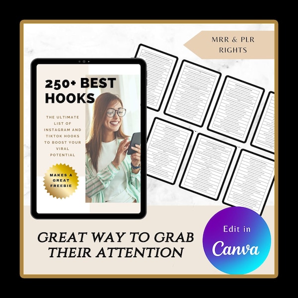 250 Irresistible Hooks for Instagram Reels & TikTok Videos, with Master Resell Rights, Perfect Digital Freebie, Lead Magnet, MRR, PLR