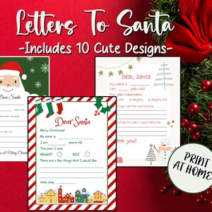 Carta a Papá Noel, plantilla de carta a Papá Noel descargable, para imprimir en casa, cartas a Papá Noel, incluye 10 plantillas de cartas - Descarga instantánea