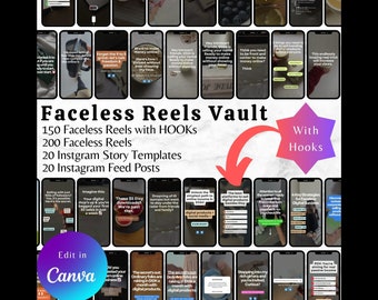 Bóveda de contenido de Faceless Reels para Instagram y TikTok, plantillas de Canva con derechos de reventa maestra y derechos de etiqueta privada, Instagram Reels