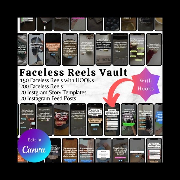 Faceless Reels Content Vault For Instagram & TikTok, Canva Templates with Master Resell Rights and Private Label Rights, Instagram Reels