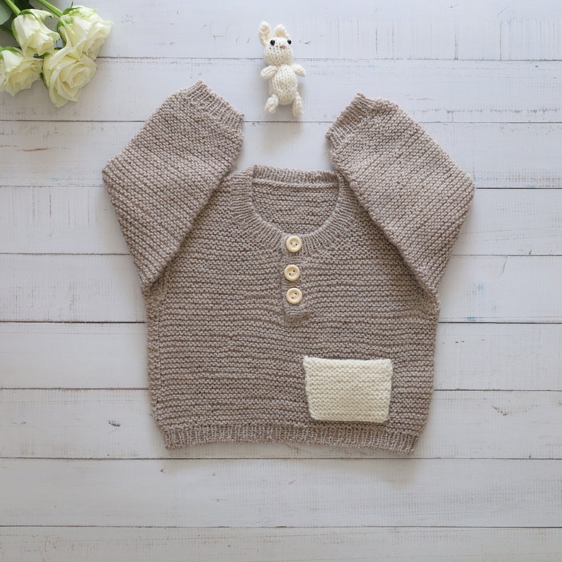 Sweater, Handknit for Children Beige Outfit for Baby Girls Outfit for Baby Boys Gift For Newborns Easter Sweater Bunny Jumper image 8