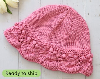 Babymütze, handgefertigter Strick für 3-6 Monate alte Kinder | Rosa Sommeroutfit für Baby-Mädchen | Geschenk für Kleinkinder | Sommerhut | Gestrickter Sonnenhut aus Baumwolle