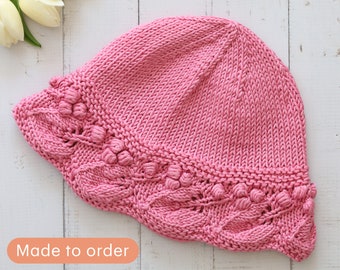 Knitted Sun Hat, Handmade for Kids | Pink Summer Outfit for Baby Girls | Dark Blue Hat |Newborn Gift | Cotton Sun Hat | Summer Hat for Girls