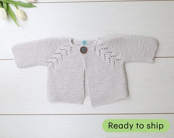 Newborn Cardigan, Handknit for 0-3 month olds | Chalk White Outfit for Baby Girls | Outfit for Baby Boys | Newborn Gift