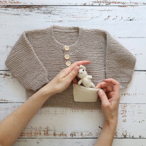 Sweater, Handknit for Children Beige Outfit for Baby Girls Outfit for Baby Boys Gift For Newborns Easter Sweater Bunny Jumper image 4