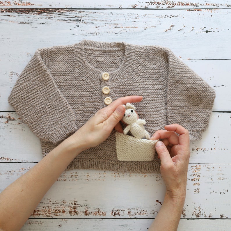 Sweater, Handknit for Children Beige Outfit for Baby Girls Outfit for Baby Boys Gift For Newborns Easter Sweater Bunny Jumper image 4