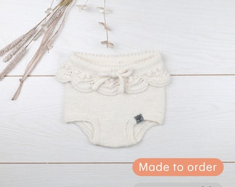 Handmade, Knitted Bloomers for Children | Off-White Outfit for Baby Girls | Child Gift