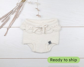 Knitted Bloomers, Handmade for 3-6 month old Infants | Off White Outfit for Baby Girls | Gift For Infants