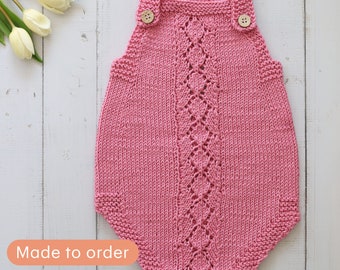Knitted Baby Bodysuit, Handmade | Pink Summer Outfit for Baby Girls | Gift For Newborns