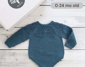 Body, Punto hecho a mano para niños / Traje azul para niñas / Regalo para recién nacidos