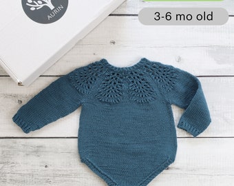 Bodysuit, Handknit for 1-3 month old Newborns | Blue Outfit for Baby Girls | Newborn Gift